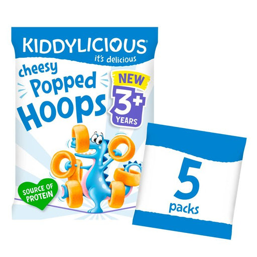 Kiddylicious Cheesy Flavoured Popped Hoops Kids Snacks Multi 5 x 10g Botiga