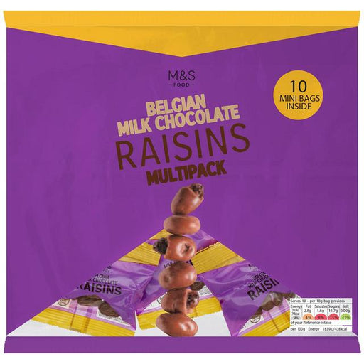 M&S Belgian Milk Chocolate Raisins Multipack 10 x 18g Botiga