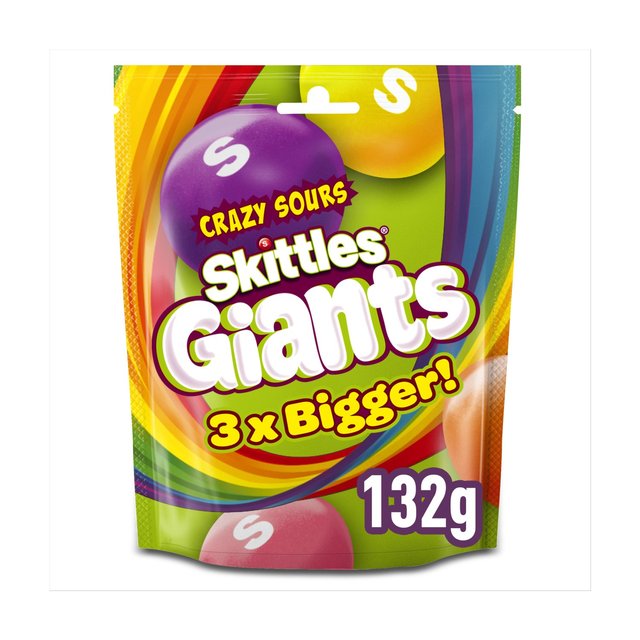 Skittles Giants Vegan Chewy Sour Sweets Fruit Flavoured  Pouch Bag 132g Botiga