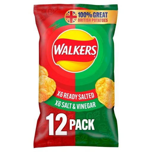 Walkers Ready Salted, Salt & Vinegar Variety Multipack Crisps 12 per pack Botiga