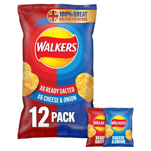 Walkers Ready Salted, Cheese & Onion Variety Multipack Crisps 12 per pack Botiga