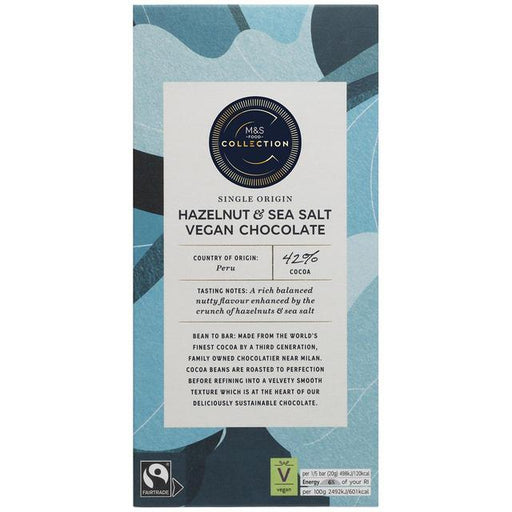 M&S Single Origin Hazelnut & Sea Salt Vegan Chocolate 100g Botiga