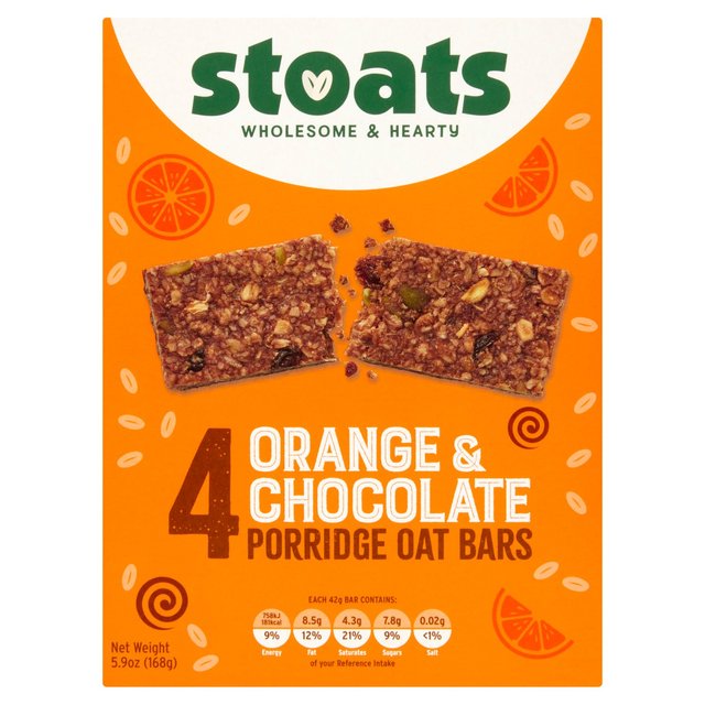 Stoats Orange & Chocolate Porridge Oat Bars 4 x 42g Botiga