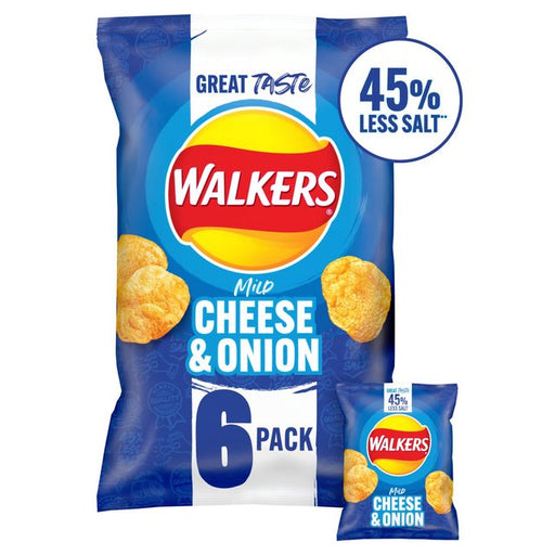 Walkers Less Salt Mild Cheese & Onion Multipack Crisps 6 per pack Botiga