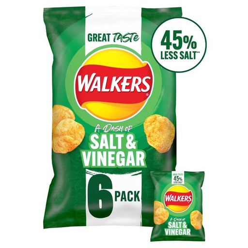 Walkers Less Salt A Dash of Salt & Vinegar Multipack Crisps 6 per pack Botiga