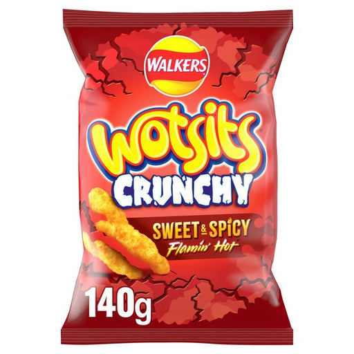 Walkers Wotsits Crunchy Sweet & Spicy Flamin' Hot Sharing Bag Snacks 140g Botiga