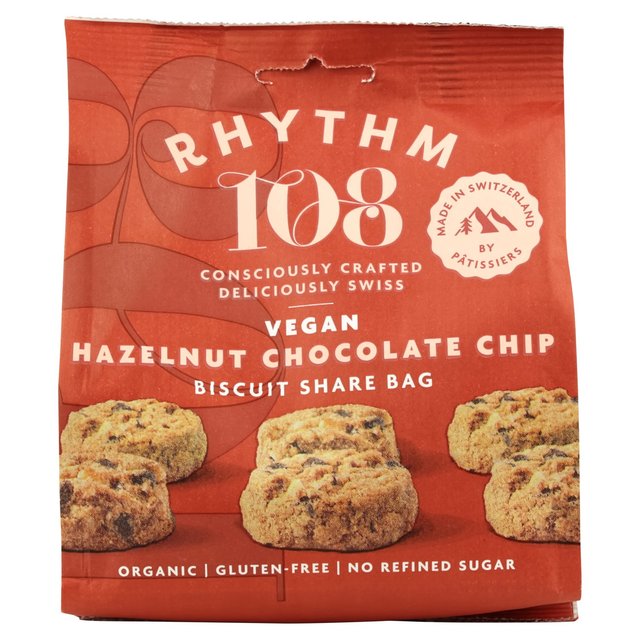 Rhythm 108 Swiss Vegan Hazelnut Chocolate Chip Share Bag 135g Botiga