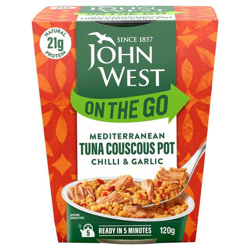 John West On The Go Mediterranean Chilli & Garlic Tuna Couscous Pot 120g Botiga