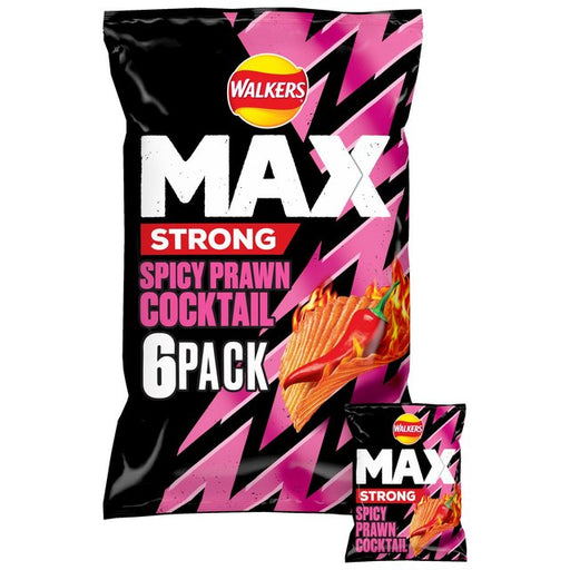 Walkers Max Strong Fiery Prawn Cocktail Multipack Crisps 6 per pack Botiga
