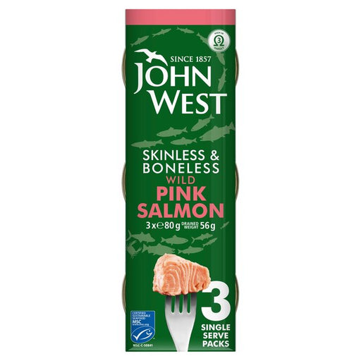 John West Wild MSC Pink Salmon Skinless & Boneless 3 x 80g Botiga