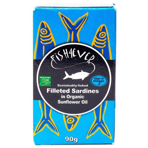 Fish 4 Ever Filleted sardines in organic sunflower oil 90g Botiga