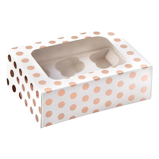 Rose Gold Foil Polka Dots Cupcake Box for 6 Cupcakes N/A Botiga