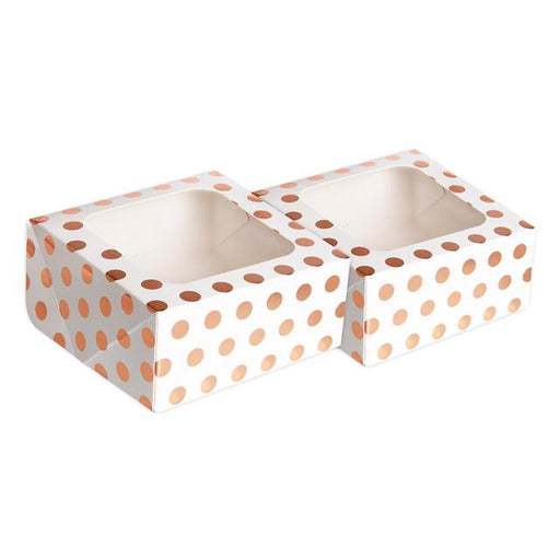 Anniversary House Rose Gold Polka Dot Square Treat Boxes with Window Foil 2 per pack Botiga