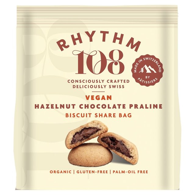 Rhythm 108 Swiss Vegan Hazelnut Chocolate Praline Biscuit Share Bag 135g Botiga