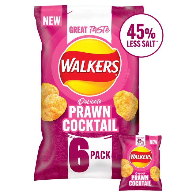 Walkers Less Salt Prawn Cocktail Multipack Crisps 6 per pack Botiga