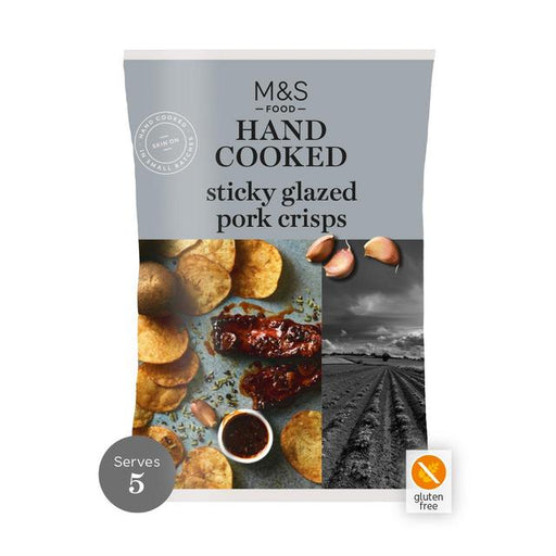 M&S Sticky Glazed Pork Flavour Hand Cooked Crisps 150g Botiga