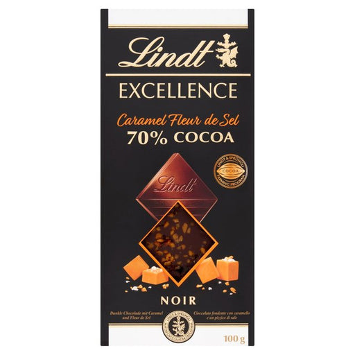 Lindt Excellence Caramel and Sea Salt 70% Dark Chocolate Bar 100g Botiga