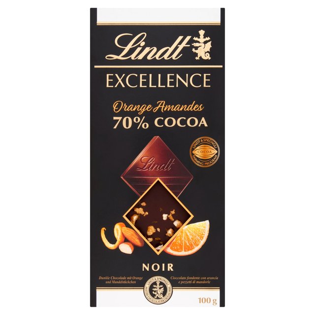 Lindt Excellence Orange and Almond 70% Dark Chocolate Bar 100g Botiga