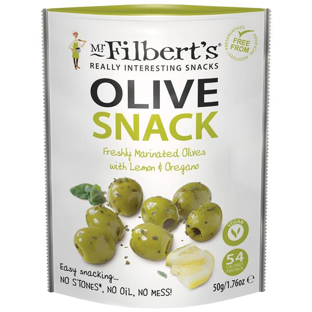 Mr Filberts Olive Snacks Green Olives with Lemon & Oregano 50g Botiga