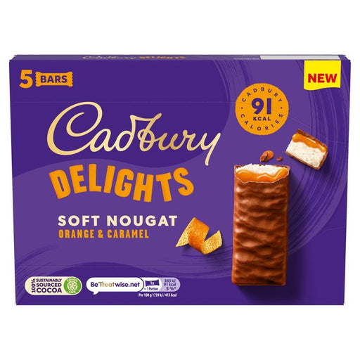 Cadbury Delights Soft Nougat Orange & Caramel Chocolate Bars 5 per pack Botiga