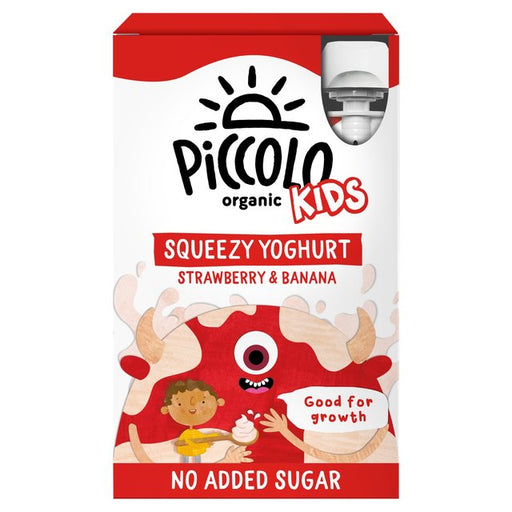 Piccolo Organic Kids Squeezy Yoghurt Strawberry & Banana 4 x 90g Botiga