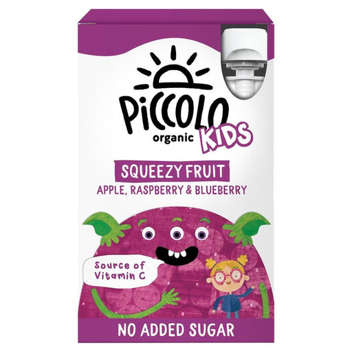 Piccolo Organic Kids Squeezy Fruit Apple, Raspberry & Blueberry 4 x 90g Botiga