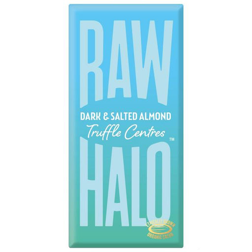 Raw Halo Dark & Salted Almond Truffle Centres Vegan Chocolate Bar 90g Botiga