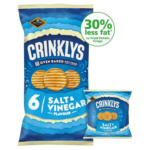 Jacobs Crinklys Salt & Vinegar 30% Less Fat Baked Snacks Multipack 6 per pack Botiga