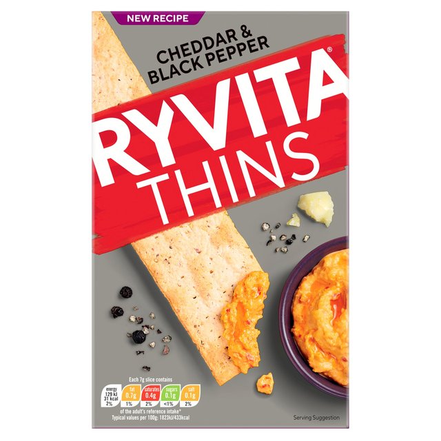 Ryvita Thins Cheddar & Black Pepper Flatbread Crackers 125g Botiga
