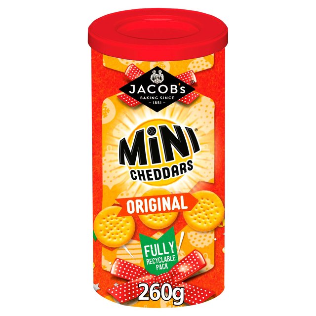 Jacob's Mini Cheddars Original Cheese Baked Snacks Tub 260g Botiga