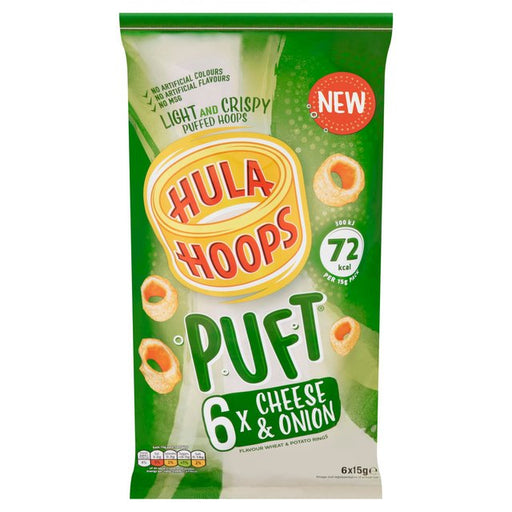 Hula Hoops Puft Cheese and Onion Multipack Crisps 6 per pack Botiga