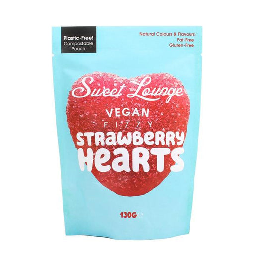 Sweet Lounge Vegan Fizzy Strawberry Hearts 130g Botiga