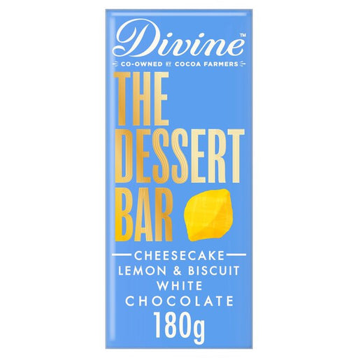 Divine Chocolate Dessert Bar White Chocolate Cheesecake Lemon and Biscuit 180g Botiga