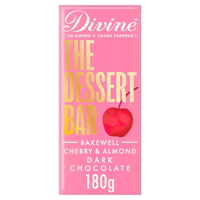 Divine Chocolate Dessert Bar Dark Chocolate Bakewell with Cherry and Almond 180g Botiga