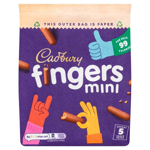 Cadbury Mini Fingers Chocolate Biscuits 5 Snack Packs 96.5g Botiga