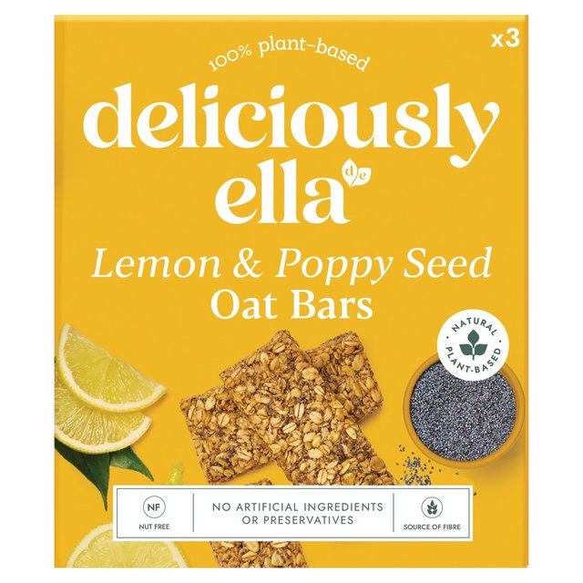 Deliciously Ella Lemon & Poppy Seed Oat Bars 3 x 50g Botiga