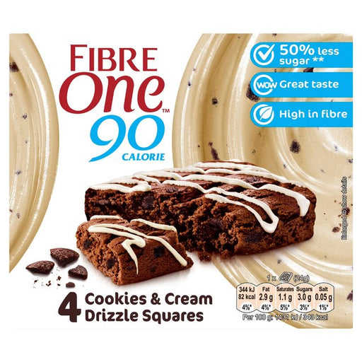 Fibre One 90 Calorie Cookies & Cream Drizzle Squares 4 x 24g Botiga