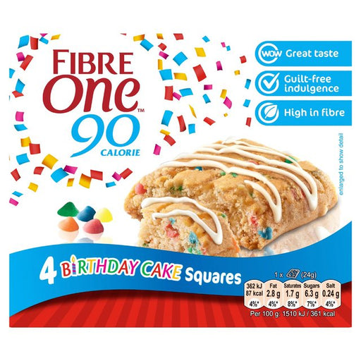 Fibre One 90 Calorie Birthday Cake Bars 4 x 24g Botiga