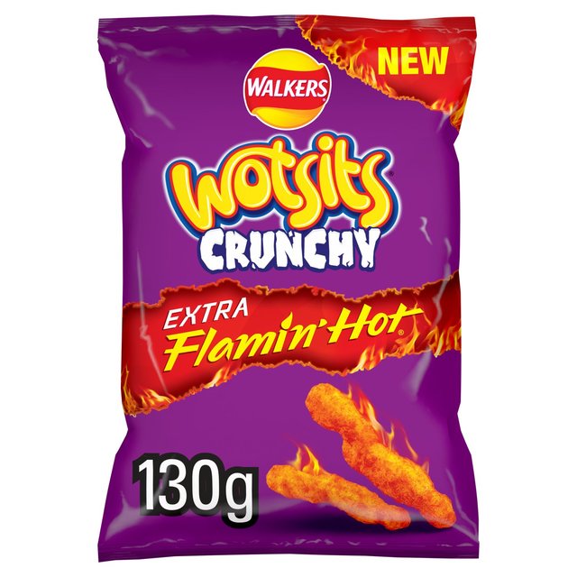 Walkers Wotsits Crunchy Extra Flamin' Hot Sharing Bag Snacks 130g Botiga