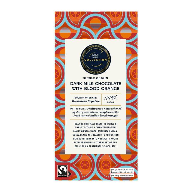 M&S Collection 54% Dark Milk Dominican Republic Chocolate with Blood Orange 100g Botiga