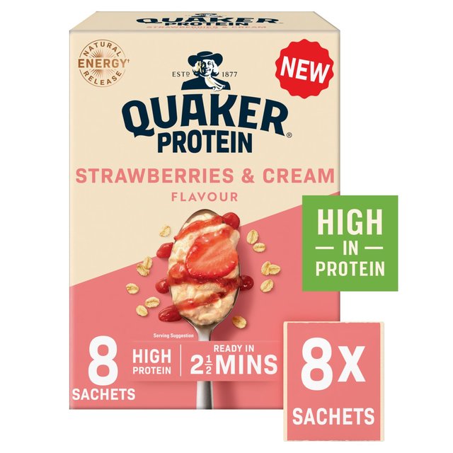 Quaker Oat So Simple Protein Strawberries & Cream Porridge Sachets Cereal 8 x 1 per pack Botiga