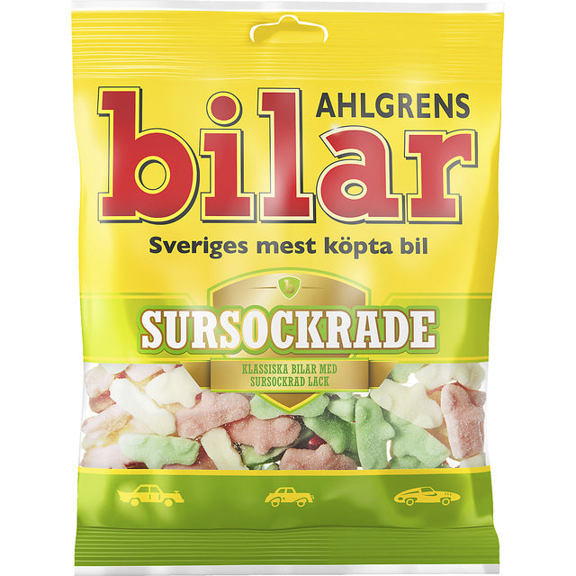 Ahlgrens Bilar Sursockrade Sour Soft Chewy Marshmallow Cars 100g Botiga